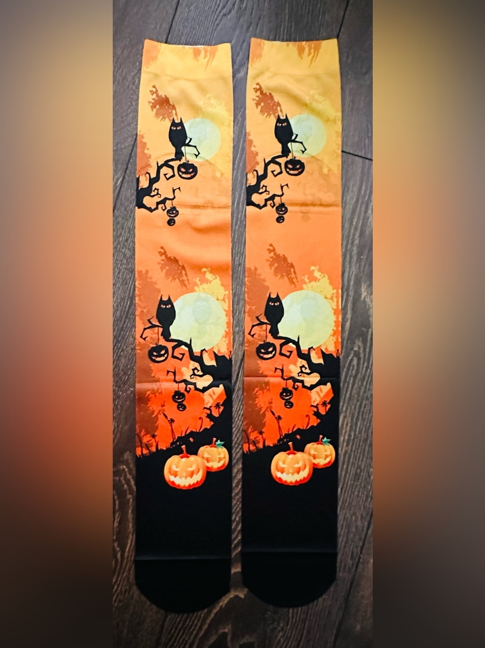 Halloween Pumpkin & Owl Over the Knee Thighs in Orange